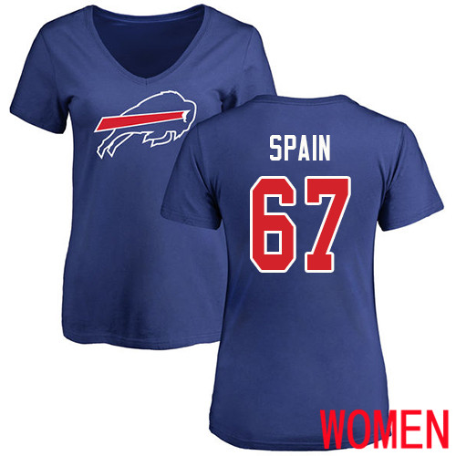 NFL Women Buffalo Bills #67 Quinton Spain Royal Blue Name and Number Logo T Shirt